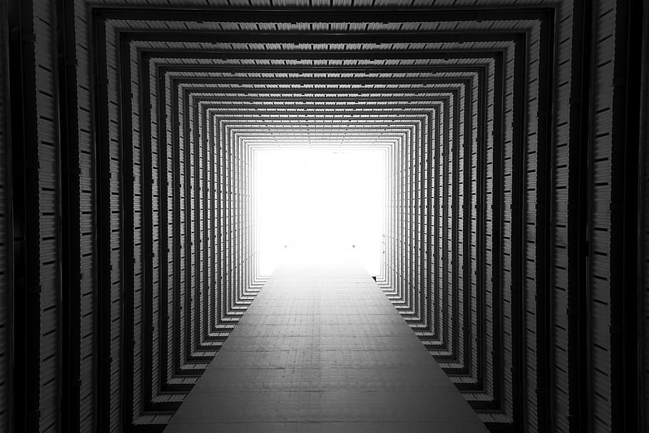 tunnel grigio, architettura, struttura costruita, la strada davanti, direzione, costruzione, in casa, luce del sole, prospettiva decrescente, modello, nessuno, giorno, natura, luce alla fine del tunnel, finestra, stretto, Entrata, porta, cielo, direttamente sotto, grattacielo, 5K