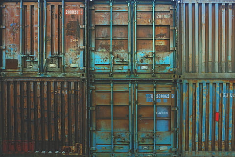 containers, storage, rusted, rusty, old, forgotten, stacked, dingy, decrepit, no people, architecture, full frame, backgrounds, day, metal, built structure, container, freight transportation, cargo container, industry, wood - material, outdoors, building exterior, business, building, entrance, door, warehouse, corrugated, 2K, CC0, public domain, royalty free