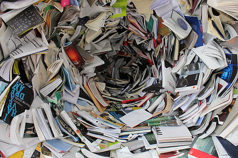 pile, covered, books, collection, education, knowledge, learn, learning, literature, messy, read, recycling, research, trash, large group of objects, abundance, still life, paper, full frame, no people, choice, backgrounds, variation, indoors, high angle view, document, stack, multi colored, close-up, heap, newspaper, business, order, chaos, 5K, CC0, public domain, royalty free