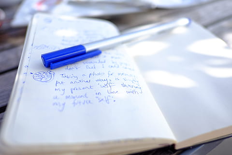 photography, memory, notebook, notepad, notes, pen, philosophy, self, paper, close-up, no people, indoors, education, text, book, publication, communication, selective focus, still life, western script, high angle view, chemistry, handwriting, blue, writing, table, mathematics, 4K, CC0, public domain, royalty free