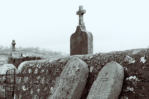 cementery, sky, nature, no people, day, cold temperature, winter, wood - material, clear sky, focus on foreground, snow, outdoors, copy space, architecture, land, hand tool, close-up, built structure, solid, log, 5K, CC0, public domain, royalty free