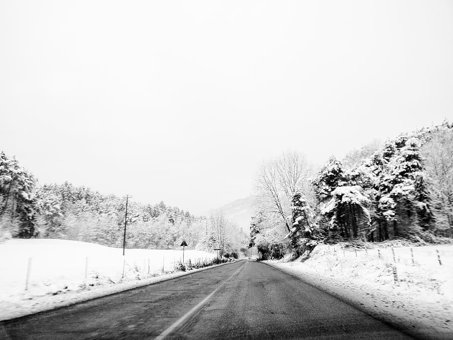 clusone, més fred, fred, focus, hivern, carretera, neu, transport, arbre, direcció, el camí a seguir, planta, temperatura de fred, cap gent, cel, naturalesa, còpia espai, perspectiva decreixent, dia, cel clar, escenics - natura, bellesa a la natura, cotxe, a l'aire lliure, nevar, 4K