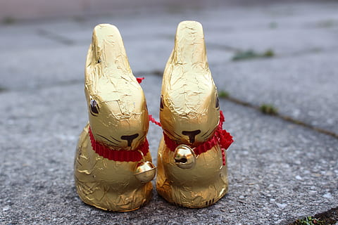 easter, easter bunny, hare, spring, cute, easter decoration, bunny, sit, decoration, easter theme, close-up, no people, focus on foreground, still life, food and drink, day, food, representation, celebration, creativity, table, outdoors, in a row, sweet food, art and craft, footpath, high angle view, human representation, 5K, CC0, public domain, royalty free