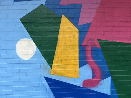 flerfarget vegggraffiti, ingen folk, multi farget, veggbyggingsfunksjon, arkitektur, bygget struktur, kunst og Håndverk, kreativitet, kommunikasjon, full ramme, nærbilde, blå, murstein, dag, vegg, mønster, murvegg, utendørs, bakgrunn, gul, tekst, 4K, CC0, offentlig domene, opphavsrett gratis
