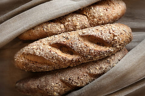 baked bread, food and Drink, baking, bread, breads, food, freshness, baked, wellbeing, healthy eating, no people, homemade, close-up, loaf of bread, indoors, wholegrain, studio shot, store, wheat, still life, whole wheat, bakery, brown, breakfast, raisin, snack, carbohydrate - food type, table knife, 4K, CC0, public domain, royalty free