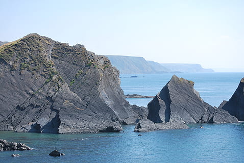 cornwall, cliffs, sea, water, beauty in nature, sky, scenics - nature, rock, mountain, rock - object, tranquil scene, tranquility, rock formation, solid, nature, day, idyllic, non-urban scene, waterfront, land, no people, outdoors, formation, rocky coastline, stack rock, 4K, CC0, public domain, royalty free
