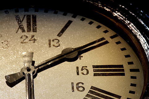 old, clock, roman, numerals, 24 hour, minute, time, vintage, rustic, close up, number, clock face, minute hand, clock hand, close-up, no people, hour hand, deadline, instrument of time, antique, single object, accuracy, full frame, night, indoors, new year's eve, countdown, 5K