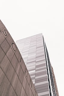 low, angle view, high-rise, building, architecture, perspective, built structure, building exterior, low angle view, sky, city, no people, clear sky, copy space, office building exterior, modern, office, nature, day, glass - material, pattern, outdoors, wall - building feature, tall - high, skyscraper, 5K, CC0, public domain, royalty free
