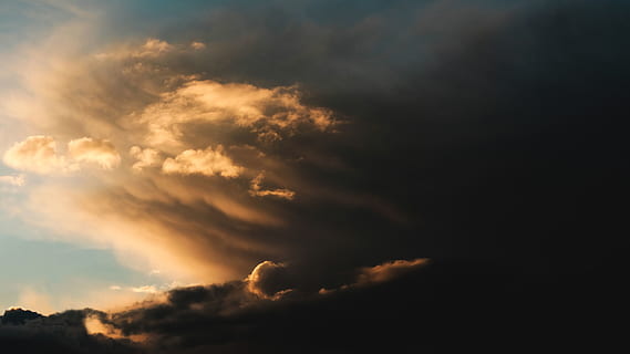 dark, cloudy, sky, clouds, cloud - sky, beauty in nature, scenics - nature, tranquility, tranquil scene, low angle view, nature, no people, sunset, storm, outdoors, idyllic, overcast, dramatic sky, cloudscape, storm cloud, sunlight, orange color, meteorology, 5K, CC0, public domain, royalty free