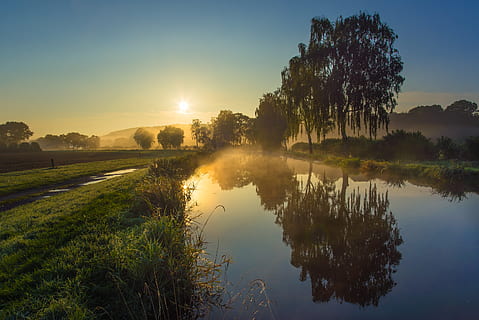 Německo, schwerte, odraz, voda, klid, nebe, strom, krása v přírodě, rostlina, scenics - příroda, klidné scény, jezero, Příroda, nikdo, slunce, západ slunce, nábřeží, mimoměstské scény, idylický, růst, slunečního světla, venku, odraz jezero, 5K, CC0, veřejná doména, bez autorských práv