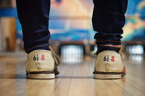 bowling shoes, various, ball, bowling, shoes, low section, indoors, body part, human body part, human leg, sport, human foot, shoe, flooring, standing, adult, people, human limb, limb, focus on foreground, men, close-up, relaxation, surface level, 2K, CC0, public domain, royalty free