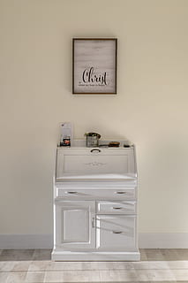 brown, wooden, slant-top desk, indoors, wall - building feature, home interior, no people, text, domestic room, home, flooring, furniture, white color, shelf, architecture, communication, domestic kitchen, absence, household equipment, container, cabinet, kitchen, western script, luxury, 8K, CC0, public domain, royalty free