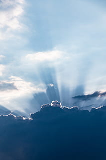 sun rays, silhouette, clouds, cloud, sun, ray, sky, sunshine, light, blue, nature, sliver lining, cloudy, overcast, weather, cloud - Sky, cloudscape, outdoors, scenics, backgrounds, beauty In Nature, air, day, no People, light - Natural Phenomenon, summer, sunlight, landscape, meteorology, fog, heaven, storm, stratosphere, morning, sunbeam, sea, sunset, color Image, space, dramatic Sky, mountain, 5K, CC0, public domain, royalty free