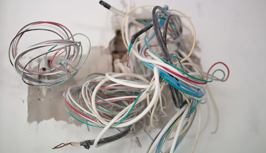 různé barevné kabelové vodiče, Spletený, technologie, spojení, kabel, uvnitř, chaotický, zmatek, počítačový kabel, nikdo, složitost, chaos, elektřina, detail, sdělení, hojnost, výběr, velká skupina objektů, frustrace, studio shot, variace, 5K