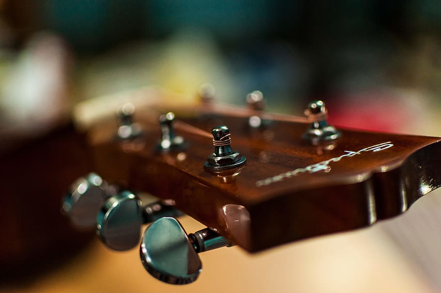 guitarra, cordes, cap de guitarra, macro, hd, música, guitarrista, músic, banda, instrument de corda, enfocament selectiu, instrument musical, cultura i entreteniment artístic, primer pla, equipament musical, a l'interior, cap gent, corda d’instruments musicals, tir de l'estudi, cadena, centrar-se en primer pla, guitarra elèctrica, fons de colors, creativitat, sol objecte, natura morta, tecnologia, 4K
