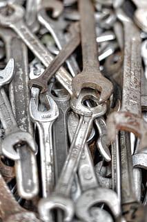 spanner, tool, workshop, work, metal, wrench, repair, set, tools, screw, service, metallic, full frame, close-up, backgrounds, no people, selective focus, silver colored, large group of objects, indoors, key, safety, security, still life, strength, rusty, pattern, protection, connection, equipment, abundance, nail, alloy, steel, 4K, CC0, public domain, royalty free