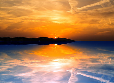 evening, reflection, sunset, sky, sea, clouds, twilight, summer, wave, mood, landscape, scenery, orange, lake, 4k wallpaper, cloud - sky, scenics - nature, beauty in nature, orange color, no people, tranquility, dramatic sky, water, tranquil scene, nature, cloudscape, idyllic, outdoors, sun, environment, awe, romantic sky, 4K, CC0, public domain, royalty free