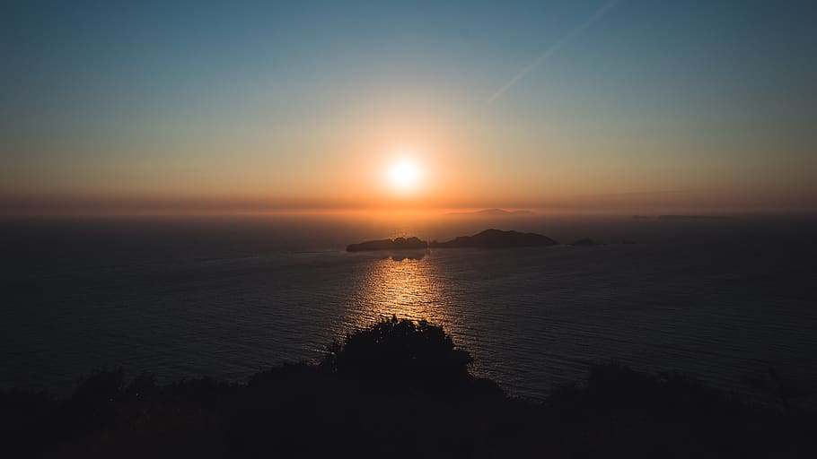 Grècia, afionas, càlid, sol, vista, illa, corfú, kerkyra, kerkira, αλαρό, Λιοβασίλεμα, calma, λιος, νησι, κέρκυρα, horitzó, cel, escenics - natura, tranquil·litat, bellesa a la natura, escena tranquil·la, posta de sol, aigua, mar, silueta, cap gent, idíl·lic, horitzó sobre l’aigua, naturalesa, escena no urbana, a l'aire lliure, terra, còpia espai, 5K