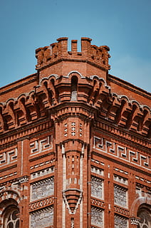 edificio marrone, antico, architettura, mattoni, costruzione, torretta, cielo, Inquadratura dal basso, struttura costruita, il passato, storia, esterno dell'edificio, giorno, cielo sereno, blu, nessuno, destinazioni di viaggio, arco, viaggio, turismo, natura, Marrone, mattone, antica civiltà, 4K, CC0, dominio pubblico, privo di copyright