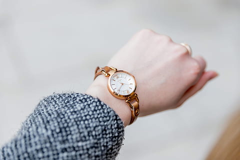 woman, clock checks, time, watch, hand, human body part, human hand, one person, adult, wristwatch, jewelry, clock, women, body part, ring, close-up, business, instrument of time, indoors, wealth, personal accessory, checking the time, wrist, luxury, silver colored, pocket watch, finger, 5K