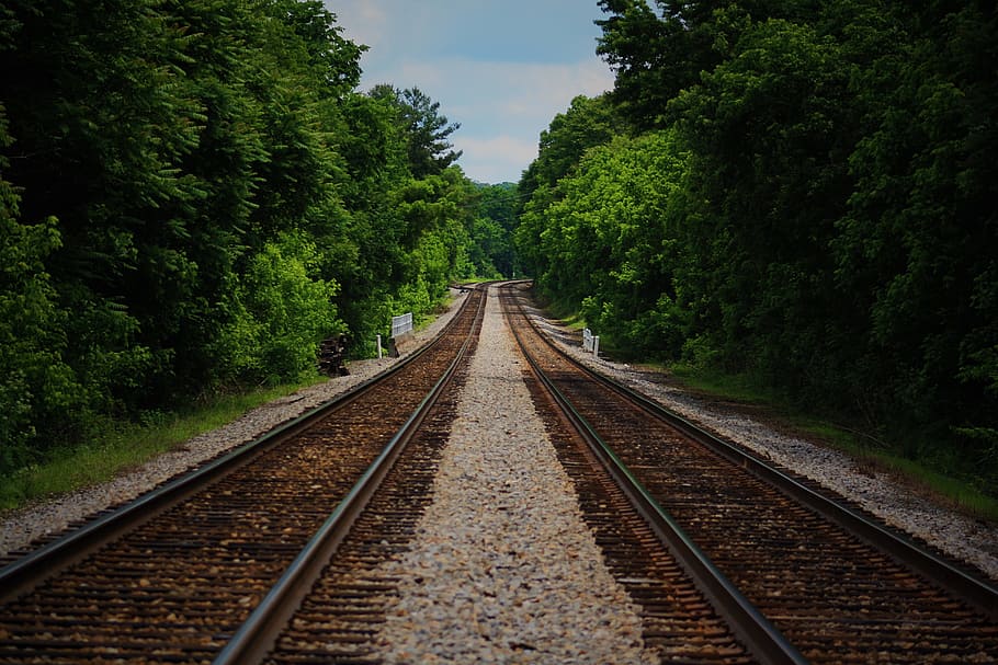 marró, tren ferroviari, verd, arbres, durant el dia, corba, la llum del dia, distància, endavant, grava, orientació, ferro, paisatge, línia, locomotora, llarg, a l'aire lliure, perspectiva, rail, ferrocarril, vies del ferrocarril, línia de tren, carretera, roques, pedres, pista, vies del tren, transport, sistema de transport, viatjar, fusta, el camí a seguir, direcció, transport per ferrocarril, arbre, planta, perspectiva decreixent, punt de fuga, creixement, naturalesa, dia, color verd, cap gent, cel, terra, connexió, paral·lel, 4K