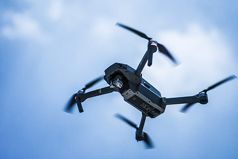 photo, gray, quadcopter, sky, action, blur, camera, drone, drone cam, flight, flying, technology, no people, low angle view, security, close-up, nature, cloud - sky, camera - photographic equipment, blue, machinery, toy, focus on foreground, air vehicle, communication, indoors, day, airplane, 5K, CC0, public domain, royalty free