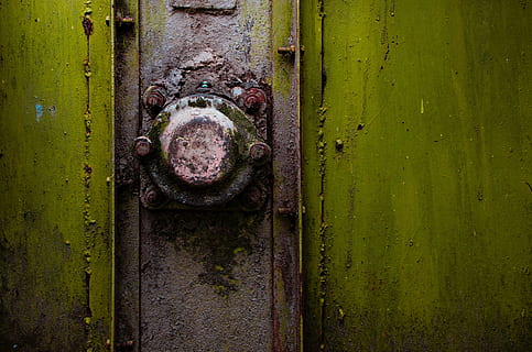old, rust, door, lock, green, paint, steel, metal, rusty, green color, no people, weathered, close-up, entrance, backgrounds, decline, damaged, run-down, full frame, deterioration, textured, wood - material, protection, day, security, 4K, CC0, public domain, royalty free