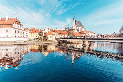 beautiful, day, historic, town, river, architecture, water, building exterior, city, built structure, building, sky, travel destinations, nature, blue, travel, reflection, no people, history, the past, cloud - sky, waterfront, outdoors, cityscape, 4K, CC0, public domain, royalty free