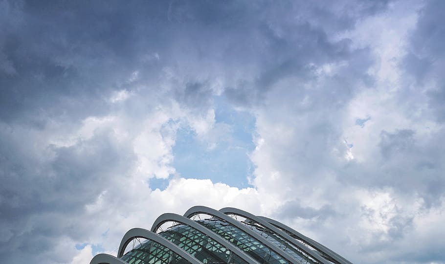 Singapore, foresta pluviale, architettura, architettura futura, edifici futuri, futuro, edifici del futuro, edifici futuristici, giardini dalla baia di singapore, giardini vicino alla baia, Asia, Sud-est asiatico, cupola della foresta della nuvola, in viaggio, i viaggiatori, viaggiatore, viaggio internazionale, nuvole, cielo, cielo blu, nuvola - cielo, Inquadratura dal basso, mezzi di trasporto, natura, modo di trasporto, nessuno, giorno, auto, blu, all'aperto, veicolo a motore, copia spazio, viaggio, luce del sole, veicolo terrestre, cultura artistica e intrattenimento, traffico, eccitazione, 4K