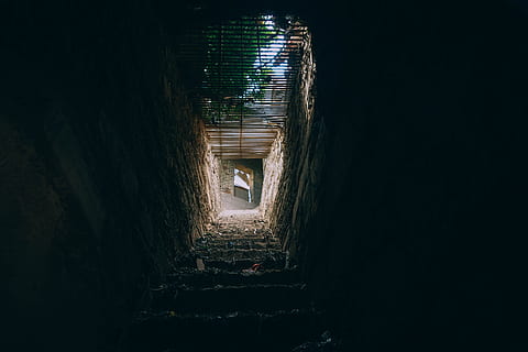 square shaped window, architecture, built structure, illuminated, building exterior, direction, the way forward, building, night, lighting equipment, city, outdoors, light at the end of the tunnel, no people, dark, wall - building feature, nature, old, footpath, diminishing perspective, tunnel, alley, 4K, CC0, public domain, royalty free