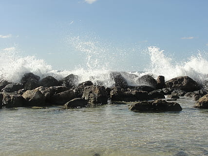 skály, splash, oceán, voda, moře, pohyb, Skála, vlna, stříkající, krása v přírodě, rock - objekt, Příroda, pevný, den, nábřeží, Napájení, moci, lámání, nikdo, nebe, scenics - příroda, Skalní formace, venku, bít, tekoucí voda, 2K, CC0, veřejná doména, bez autorských práv