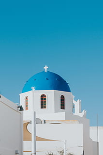 velho, estrutura, construção, arquitetura, céu, azul, Europa, viagem, santorini, Cruz, cúpula, estrutura construída, exterior do edifício, local de culto, branqueado, natureza, céu limpo, cor branca, religião, crença, luz solar, ninguém, copie o espaço, dia, visão de baixo ângulo, ao ar livre, 5K, CC0, domínio público, royalty free