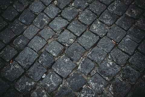 stone, block, floor, tile, backgrounds, pattern, full frame, textured, no people, footpath, high angle view, street, cobblestone, day, paving stone, repetition, stone material, outdoors, rough, city, nature, solid, close-up, concrete, 5K, CC0, public domain, royalty free