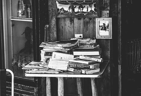 assorted, book, table, imsouane, morocco, shop, handrail, banister, grey, tapestry, art, ornament, alley, urban, town, street, road, city, building, alleyway, room, indoors, aged, publication, stack, education, large group of objects, wood - material, shelf, abundance, no people, old, paper, furniture, architecture, day, built structure, communication, 4K, CC0, public domain, royalty free