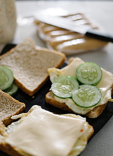 sandwitch, cucumber, bread, grain, food, breakfast, knife, cooking, food and drink, freshness, slice, healthy eating, indoors, wellbeing, still life, selective focus, close-up, table, no people, ready-to-eat, indulgence, focus on foreground, high angle view, plate, vegetable, sandwich, snack, tray, temptation, 5K, CC0, public domain, royalty free