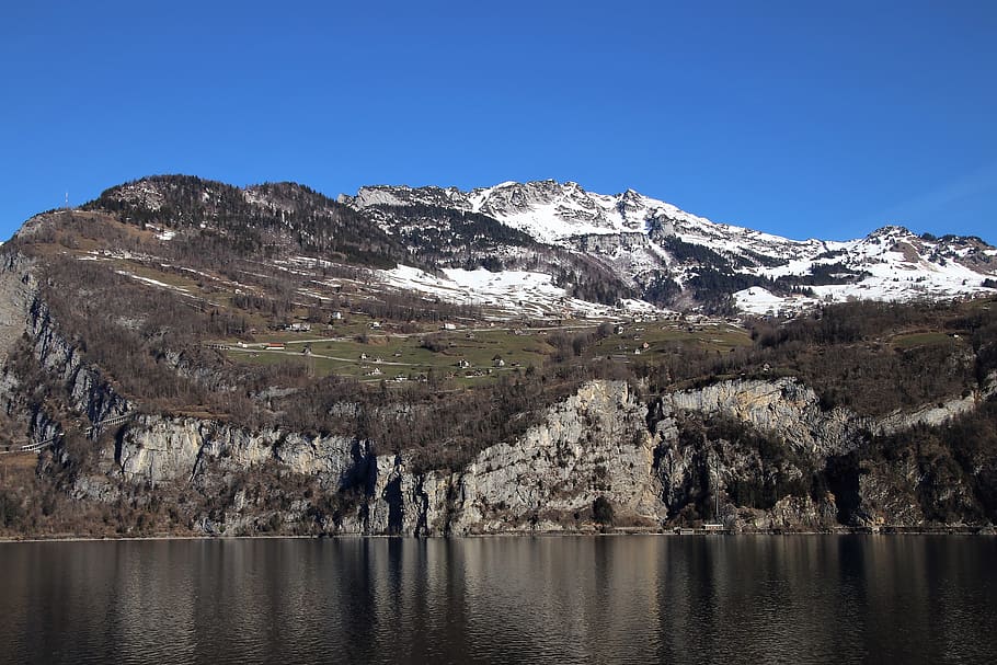 matriu, muntanyes, roques, llac, panorama, alpí, rock, l’altura del, muntanya, neu, L'escenari, tapes, la perspectiva de, els Alps, pic, figura, alt, a dalt, cel blau, poble alpí, superposició, veure, viatjar, suïssa, aigua, bellesa a la natura, cel, escena tranquil·la, escenics - natura, tranquil·litat, davant del mar, naturalesa, cel clar, cap gent, dia, Serra, planta, arbre, escena no urbana, medi ambient, temperatura de fred, a l'aire lliure, muntanya nevada, cim de muntanya, formació, 5K