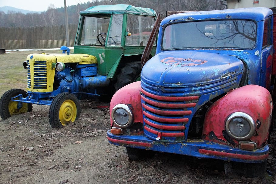 auto, vechi, Oldtimer, vehicul, nostalgie, istoricește, ruginit, încărcătură, camion, retro, tractor, invalid, epavă a, mijloc de transport, vehiculul terestru, transport, zi, abandonat, nici o persoana, vehicul cu motor, învechit, deteriorat, teren, dărâma, camp, mașină, metal, deteriorare, declin, staționar, în aer liber, Junkyard, 5K