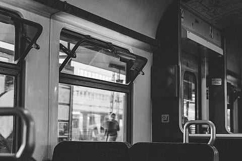 train, window, b w, transportation, traffic, seats, empty, railway, black and white, public transportation, indoors, mode of transportation, train - vehicle, rail transportation, seat, transparent, vehicle interior, no people, glass - material, travel, reflection, architecture, passenger train, absence, technology, subway train, 4K, CC0, public domain, royalty free