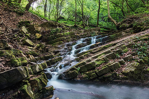 water, running, ruins, environment, flow, forest, landscape, long exposure, moss, motion, nature, rocks, stones, stream, time-lapse, trees, wet, woods, scenics - nature, tree, flowing water, waterfall, beauty in nature, blurred motion, plant, rock, land, rock - object, solid, non-urban scene, no people, day, flowing, outdoors, power in nature, stream - flowing water, rainforest, falling water, 5K, CC0, public domain, royalty free
