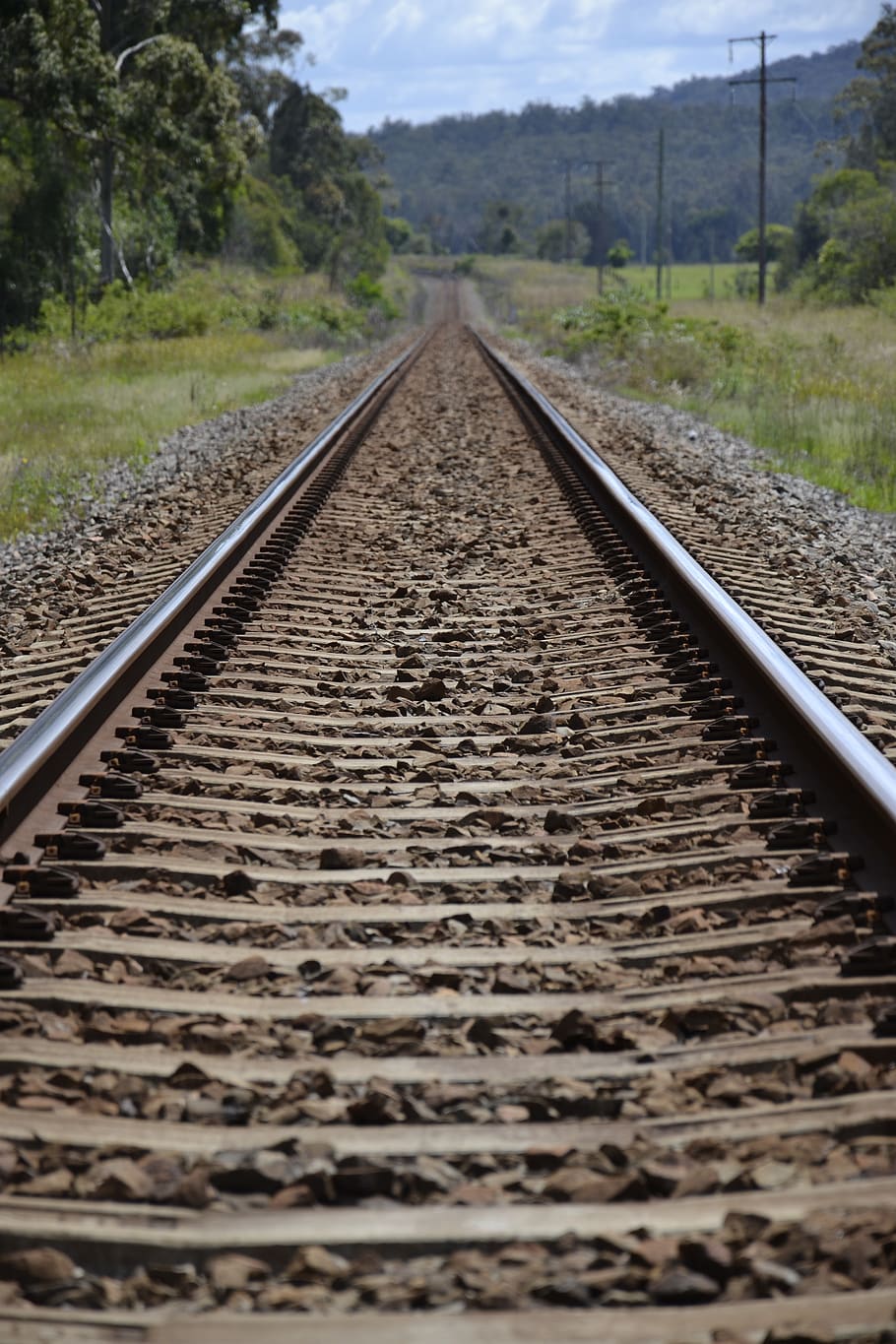 tren, pista, baranes, transport per ferrocarril, vies del ferrocarril, transport, el camí a seguir, direcció, perspectiva decreixent, punt de fuga, cap gent, metall, naturalesa, planta, dia, arbre, viatjar, a l'aire lliure, grava, escena no urbana, centrar-se en primer pla, terra, nivell superficial, recta, paral·lel, llarg, 4K