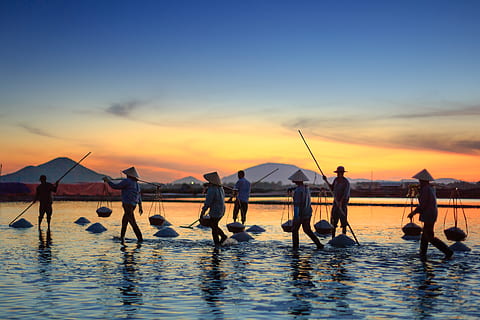Menschen, Tragen, Korb, Stehen, Karosserie, Wasser, golden, Stunde, hinterleuchtet, Wolken, Dämmerung, Abend, Landwirte, See, Berg, Ozean, draußen, Reflexion, szenisch, Meer, Silhouette, Himmel, Sommer-, Sonne, Sonnenuntergang, Reise, echte Menschen, Männer, Gruppe von Leuten, Schönheit in der Natur, Lebensstile, Natur, Ufergegend, Besetzung, Szenen - Natur, wolke - himmel, Angeln, Wasserfahrzeug, Fischer, Fischereiindustrie, 5K, CC0, gemeinfrei, lizenzfrei