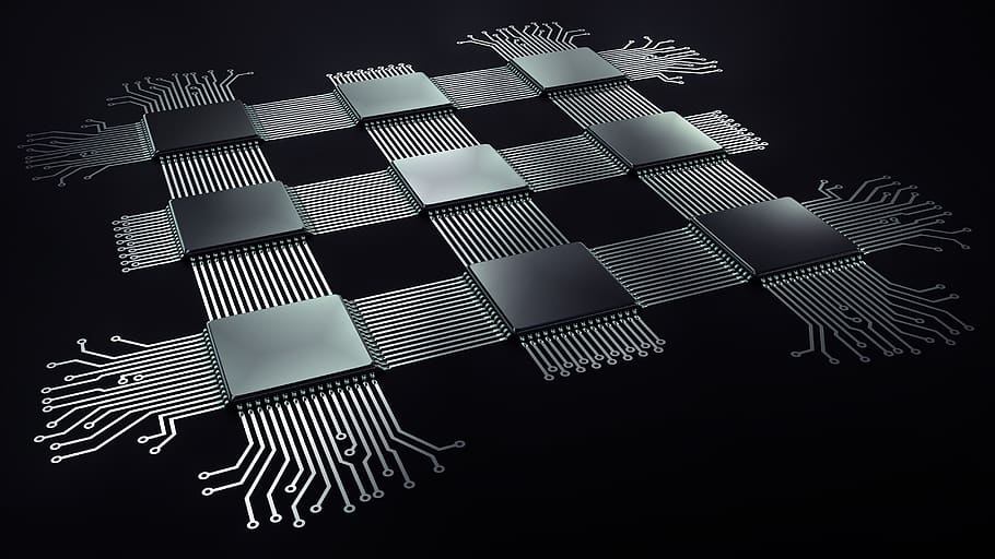 processeur, électronique, puce, Contexte, centre de contrôle, trace, microprocesseur, 3d, mixeur, fond noir, prise de vue en studio, modèle, à l'intérieur, personne, forme, fermer, couleur noire, Forme géométrique, nature morte, conception, rayé, la créativité, abstrait, forme de cube, arrangement, foncé, art et Artisanat, industrie, objet unique, 4K