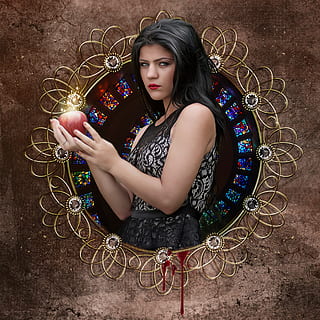 gothic, goth, witch, apple, magic, witchcraft, snow white, portrait, fantasy portrait, woman, girl, female, young, beauty, model, mystery, mysterious, book cover, photoshop, one person, young women, young adult, beautiful woman, women, hairstyle, fashion, adult, looking at camera, front view, indoors, hair, long hair, real people, lifestyles, jewelry, 2K, CC0, public domain, royalty free