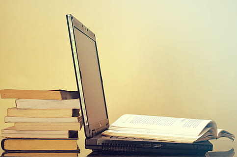 books and laptop, academic, business, computer, education, ideas, learn, leisure, read, study, indoors, table, technology, book, furniture, office, publication, wireless technology, no people, copy space, studio shot, desk, laptop, still life, communication, document, stack, paperwork, studying, 2K, CC0, public domain, royalty free
