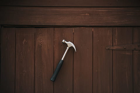 photo, gray, black, curve claw hammer, carpentry, hammer, handle, panel, parquet, people, plank, vintage, wall, wood, wood planks, wooden, wood - material, no people, brown, door, entrance, indoors, tool, close-up, safety, hand tool, security, work tool, day, closed, protection, still life, metal, directly above, 5K, CC0, public domain, royalty free