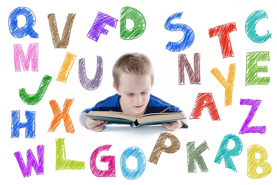 escola, aprendre, lletres, estudiants, llegir, educació, coneixement, alfabet, abc, llenguatge, fons, alfabèticament, alfabetització, analfabeta, text, una persona, a l'interior, mascles, nois, homes, infància, nen, comunicació, fons blanc, aprenentatge, tirada al cap, tir de l'estudi, guió occidental, retrat, tecnologia sense fils, innocència, 5K