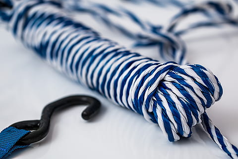 blue, white, rope, bundle, table, bind, knot, tangled, close-up, no people, striped, indoors, selective focus, connection, spiral, studio shot, textile, cable, zebra, black color, sweet food, multi colored, white color, extreme close-up, computer cable, 5K, CC0, public domain, royalty free