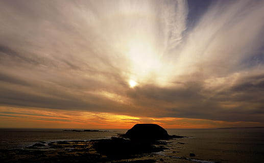 Landschaft, Sonne, Sonnenuntergang, Wolke, Himmel, Meer, Rock, Natur, Melbourne, Australien, Phillip Island, Wasser, wolke - himmel, Szenen - Natur, Schönheit in der Natur, Horizont über Wasser, Horizont, ruhige Szene, Ruhe, orange Farbe, keine Leute, Strand, Land, Rock - Objekt, idyllisch, draußen, 5K, CC0, gemeinfrei, lizenzfrei