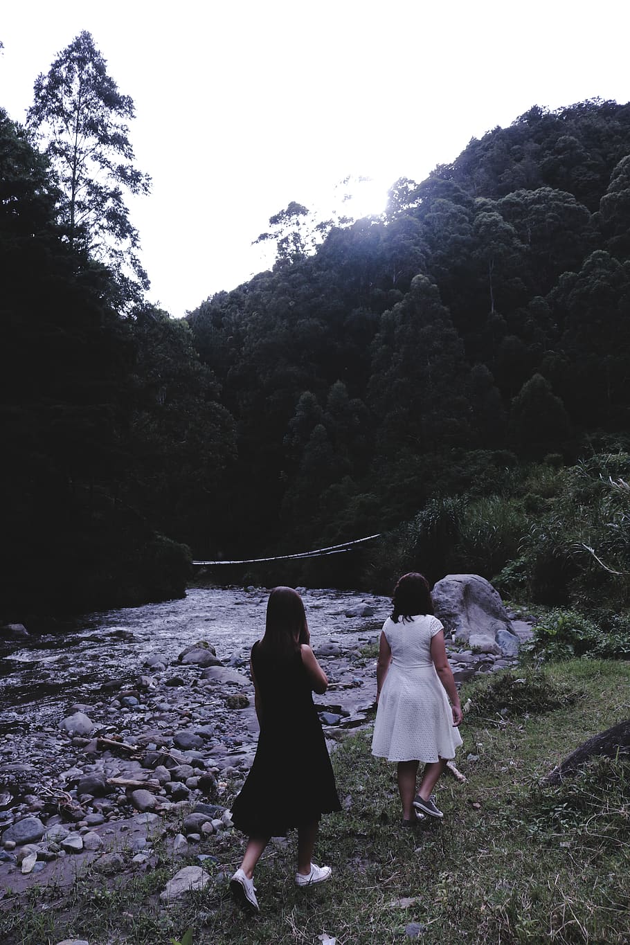 arboles, río, bosque, explorar, para caminar, caminar, naturaleza, frío, vestido, niña, al aire libre, fuera de, amor, aventuras, Panamá, estado animico, sombra, oscuro, divertido, fin de semana, gente real, vista trasera, mujer, estilos de vida, adulto, tierra, dos personas, gente, planta, agua, actividad de ocio, cielo, belleza en la naturaleza, unión, árbol, rock, sólido, 5K