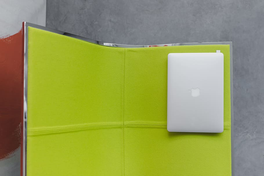view, laptop, lime chair, chair, computer, yellow, macbook, green, lime, fluorescent, green color, no people, indoors, close-up, copy space, publication, education, business, studio shot, book, simplicity, learning, single object, order, data, note pad, backgrounds, office, blank, 4K